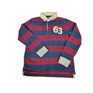 Lands' End Burgundy & Navy Striped Long Sleeve Rugby Shirt Size Medium Boys R25